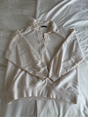 Zara Cream Collared Pullover Sweatshirt